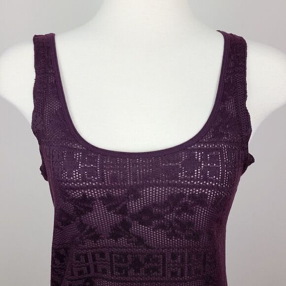 Topshop Petite Wine Red Purple Lace Print Semi Sheer Tank Top Size 6 Petite - Picture 3 of 16
